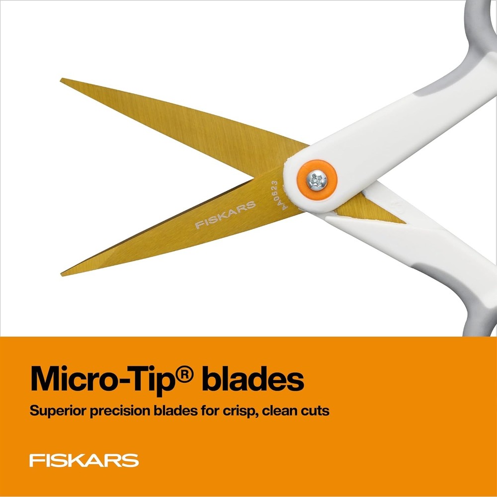 Fiskars Micro-Tip Scissors, Precision Cutting Shears, Titanium Blades & SoftGrip