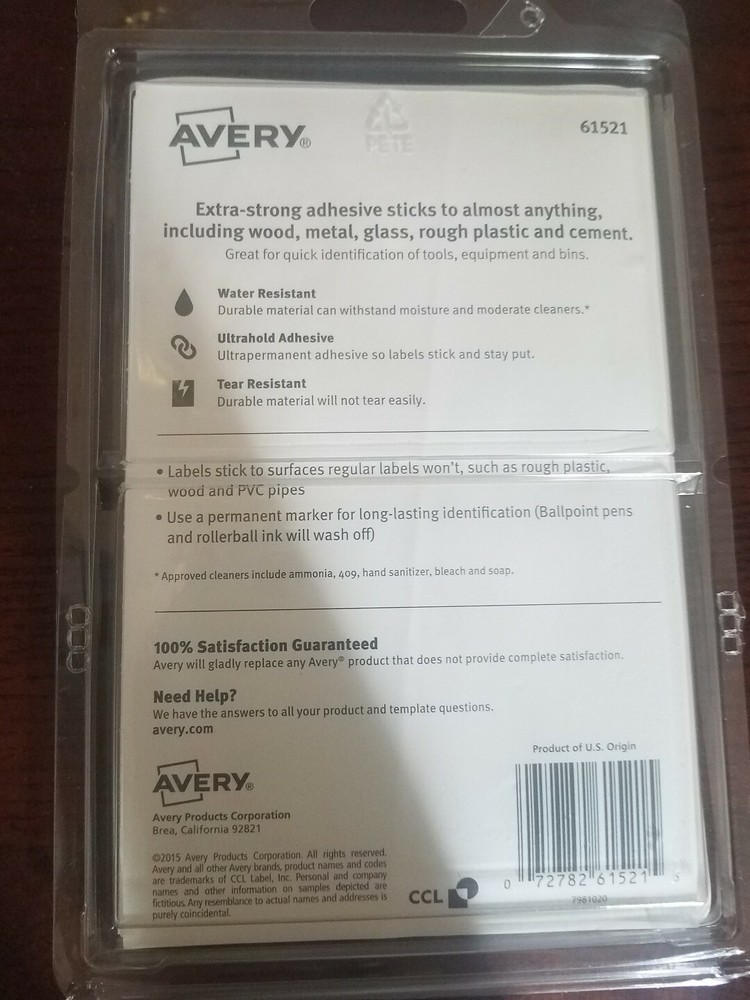 Avery Durable Multi-Surface ID Labels, 3/4 x 1 3/4, White,120 Labels (AVE61521)