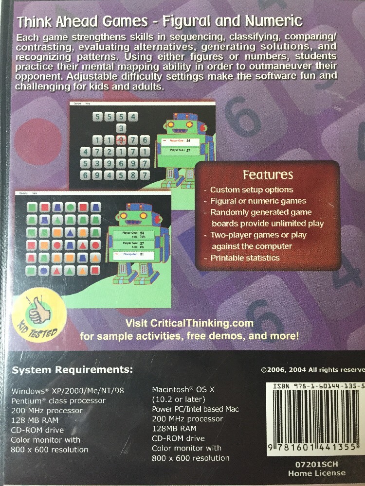 Think Ahead Games (CD-ROM) Figural & Numeric Educational Games! Grades 3-12+
