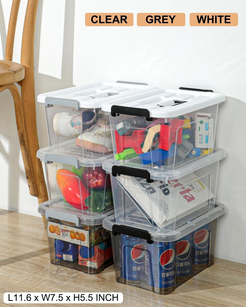 NUMIFUN Plastic Storage Bins with Lids 6 Pack Storage Organizer, 7 Quart Stackab