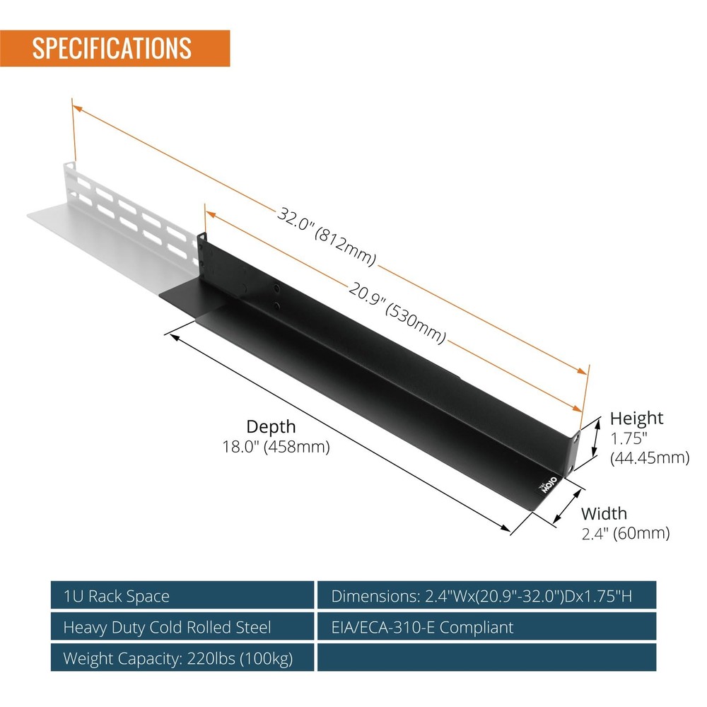 Tecmojo Universal 1U Rack Mount Rail,4-Post Fully Server Full Depth, Black