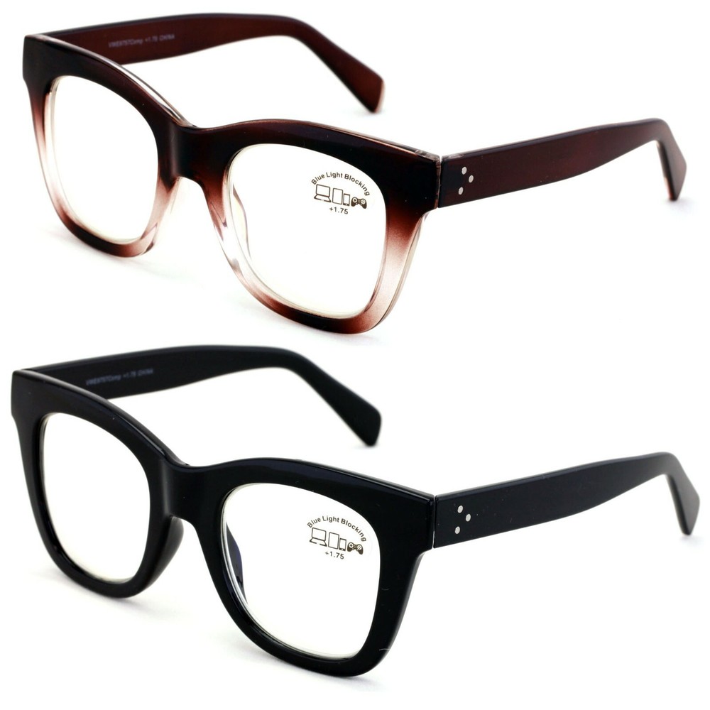 2 Pairs Oversized Glasses Blue Light Blocking, UV Glare Computer Readers Reading