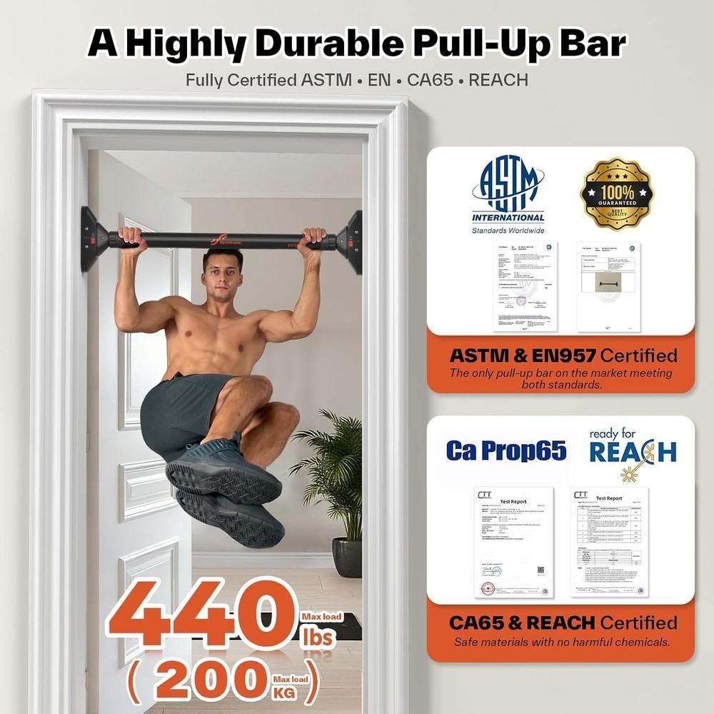 Pull Up Bar: Doorway Pull Up Bar No Drilling, Pull Up Bar for Doorway Adjusta...