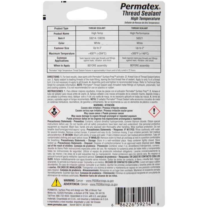 Permatex® 59214 - 6ml High Temperature Thread Sealant