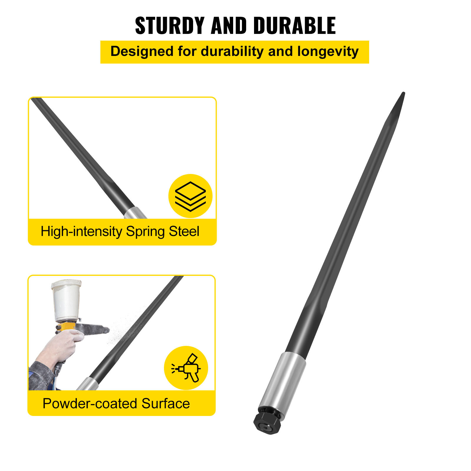 VEVOR Square Hay Bale Spear 39" 3600 lbs Capacity Spike Fork Tine for Tractors