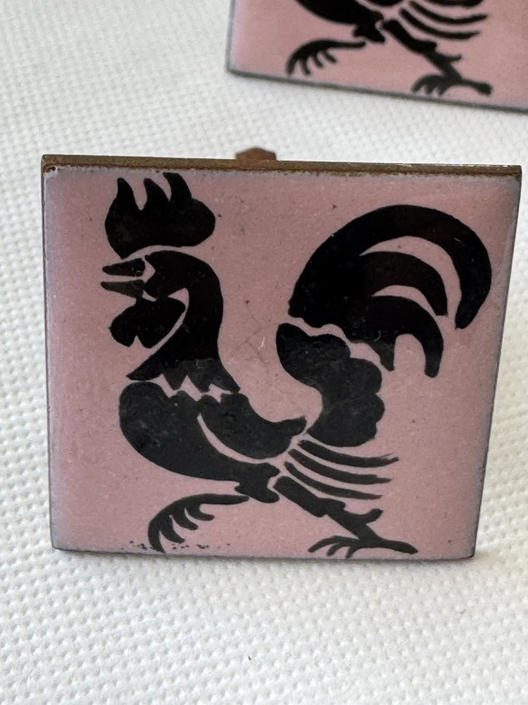 Two Pair ENAMEL cufflinks midcentury BIRDS
