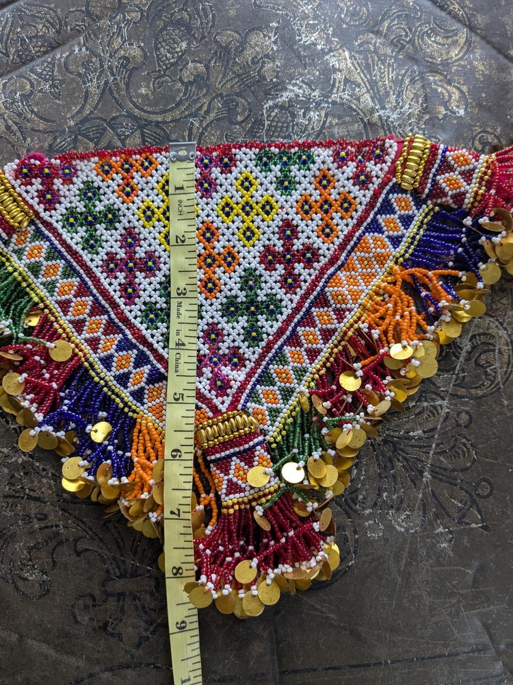 Vintage Kuchi Tribal Beaded Textile Patch Triangular 13" x 9" (19759)