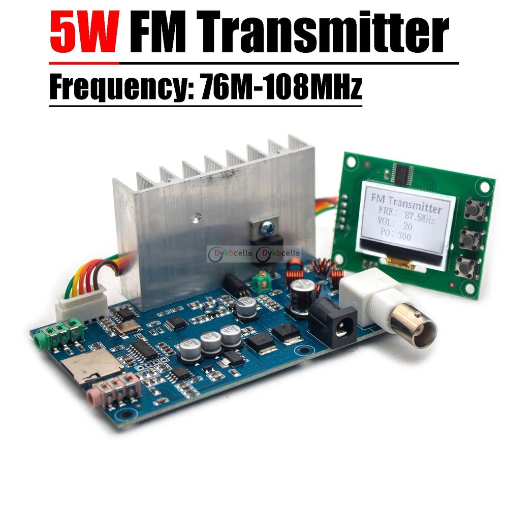 12V 5W FM Transmitter Board PLL Stereo Audio Digital LCD Display For Ham