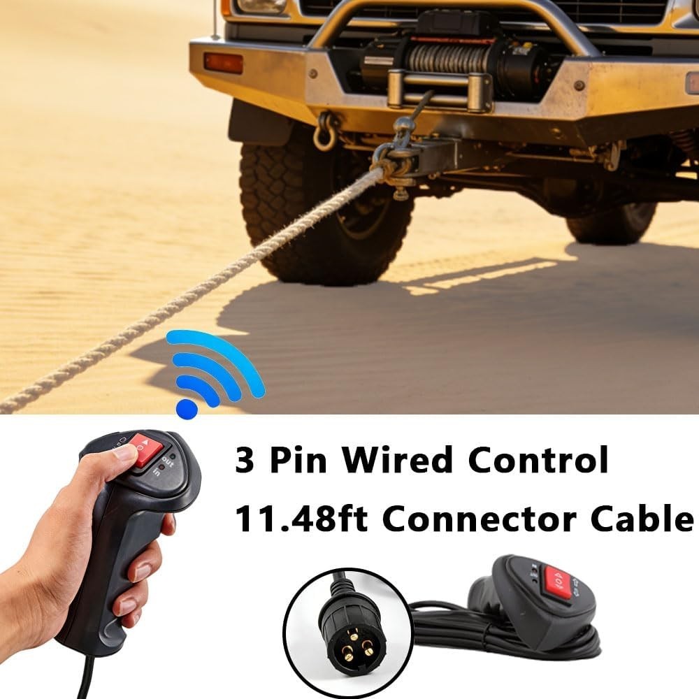 Handheld Plug-in 3-Pin Winch Remote Control 11.5" Cable ATV, Black