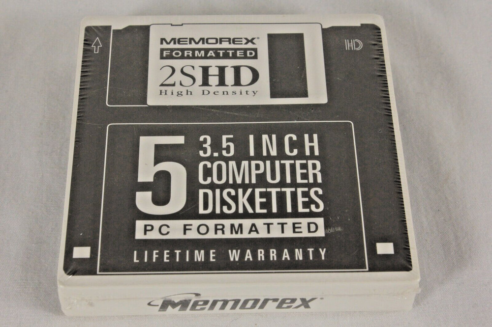 1996 Memorex Formatted 2SHD 5 Pack 3.5'' Diskettes New