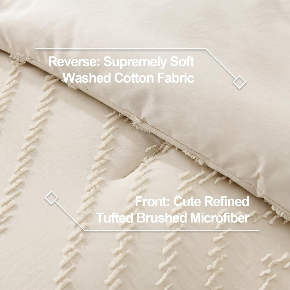 Beige comforter set, 3-piece tufted bedding comforter set with fluffy down.