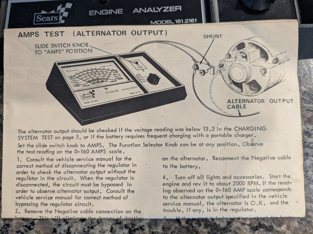 Craftsman Sears Engine Analyzer Model# 161.2161, Tested Works w/Instructions