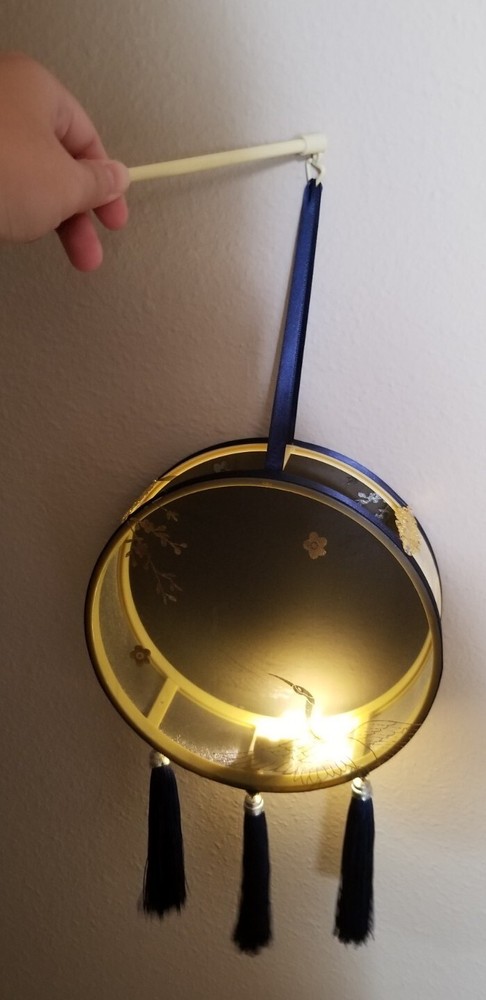 Black & Gold Crane Handheld Fabric Lantern