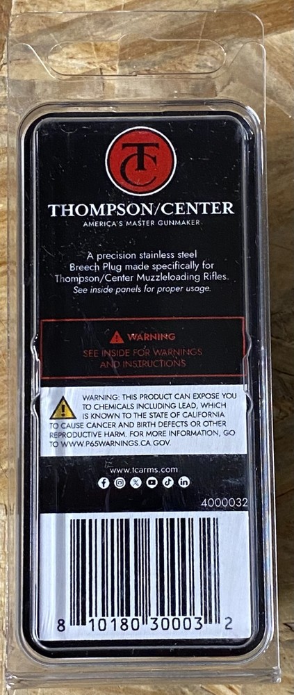 THOMPSON CENTER SPEED BREECH PLUG FOR T/C TRIUMPH MUZZLELOADER #7729R