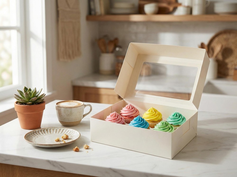 20 PCS Cupcake Boxes 6 Count Window Adjustable Insert Bakery Carrier White