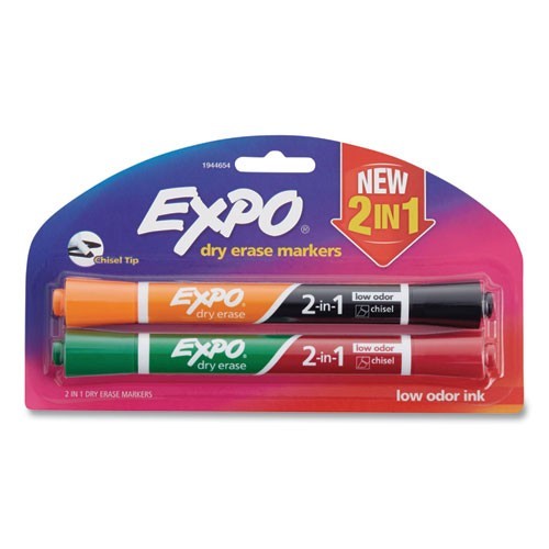 Expo 2-in-1 Dry Erase Markers, Medium Chisel Tip, Assorted Colors, 4/Set (2x2)