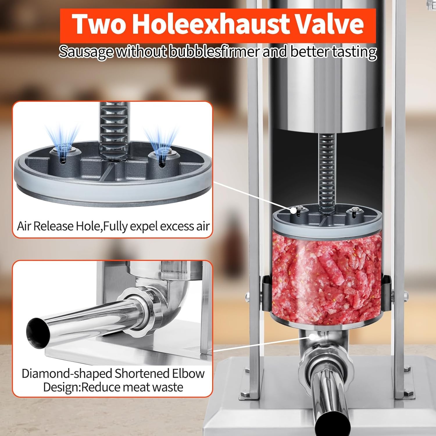 15LBS/ 7L Sausage Stuffer 304 Stainless Steel Manual Sausage Maker for Household