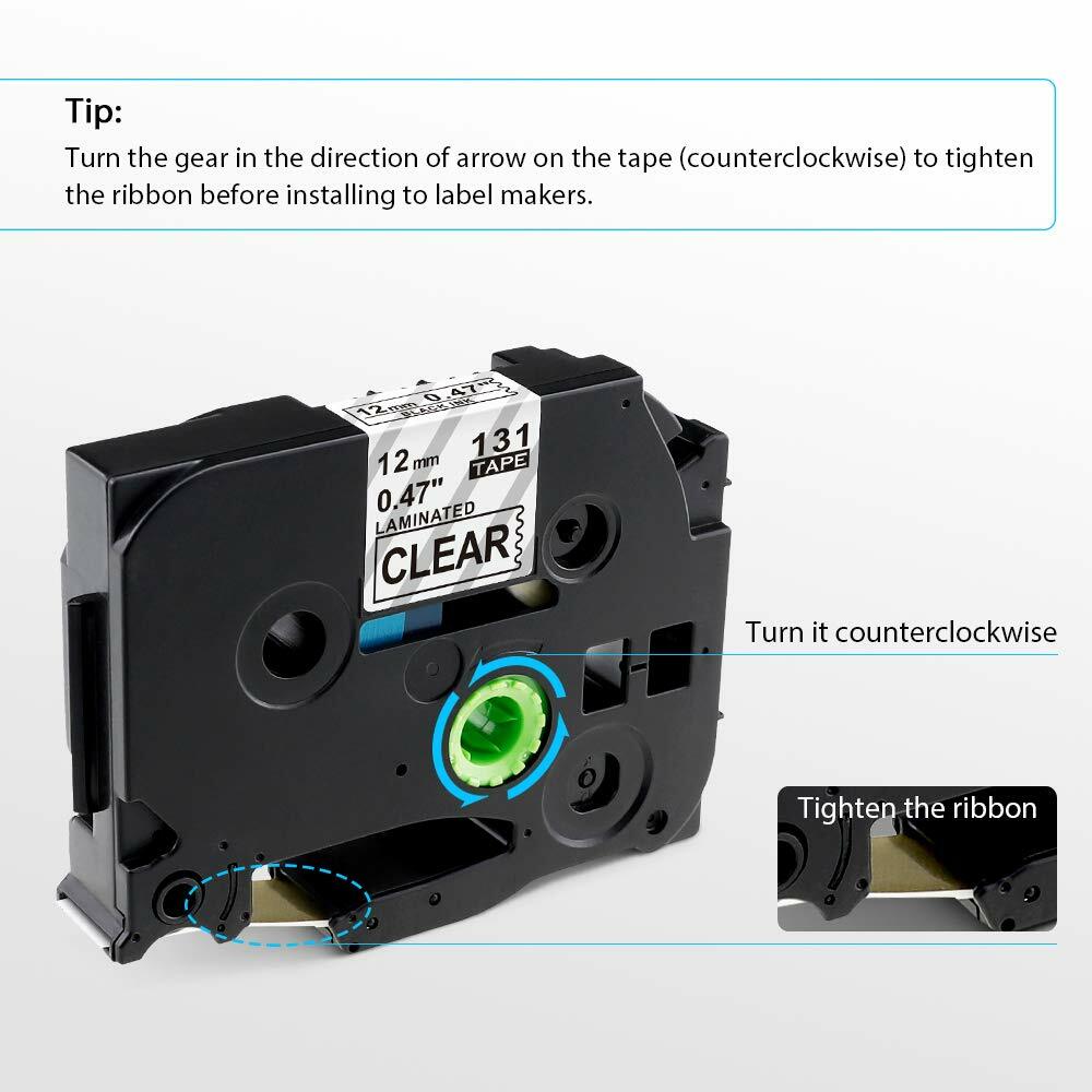 2PK TZ TZe131 Black on Clear Label Tape Compatible for Brother P-touch tape 12mm