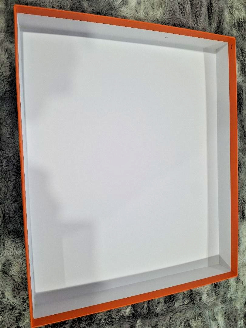 Authentic HERMES Large Orange Box 18"W x 15"L x 4" H, Shopping Bag & 70" Ribbon