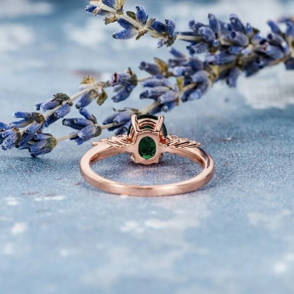 Emerald Lab Created 925 Sterling Silver Ring, Solitaire Engagement & Bridal Ring
