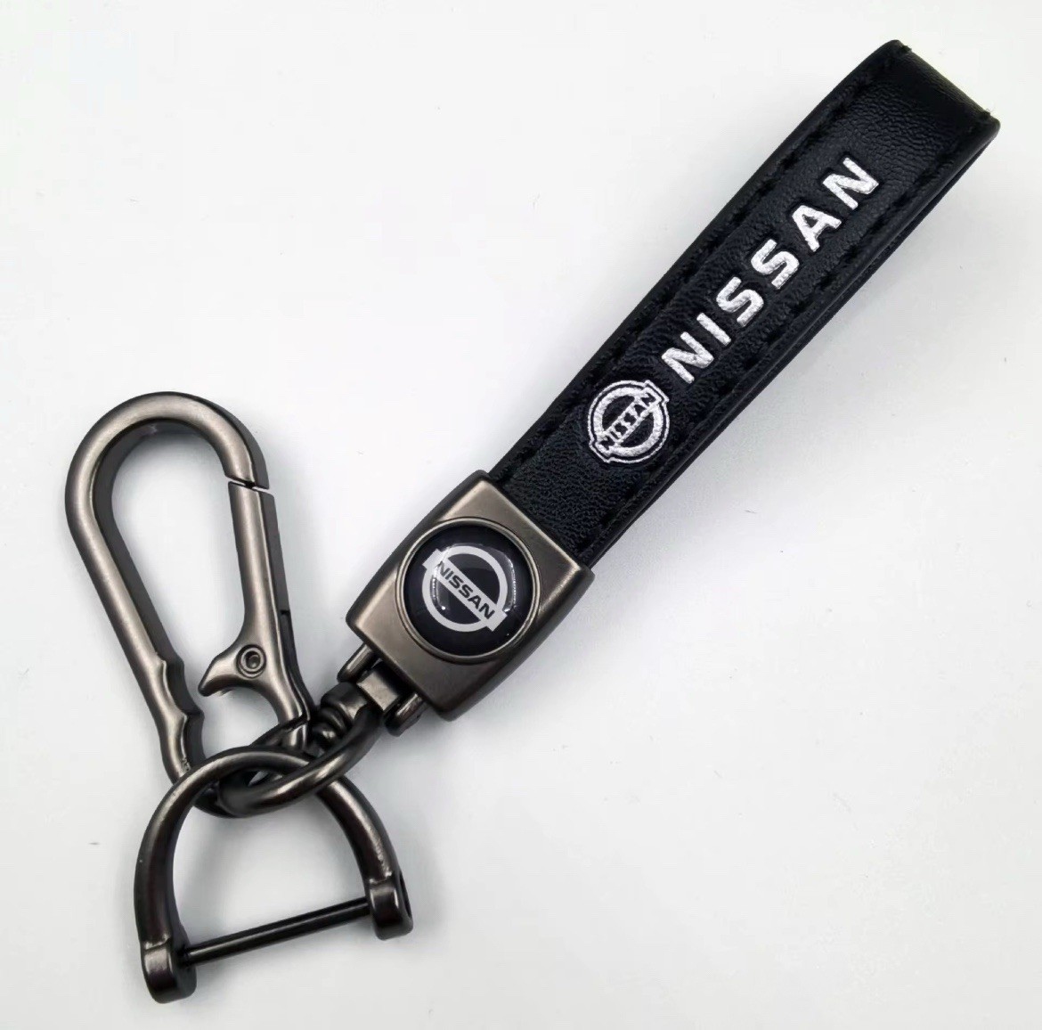 Nissan keychain Genuine Leather Black Chrome Keychain | FAST SHIPPING |