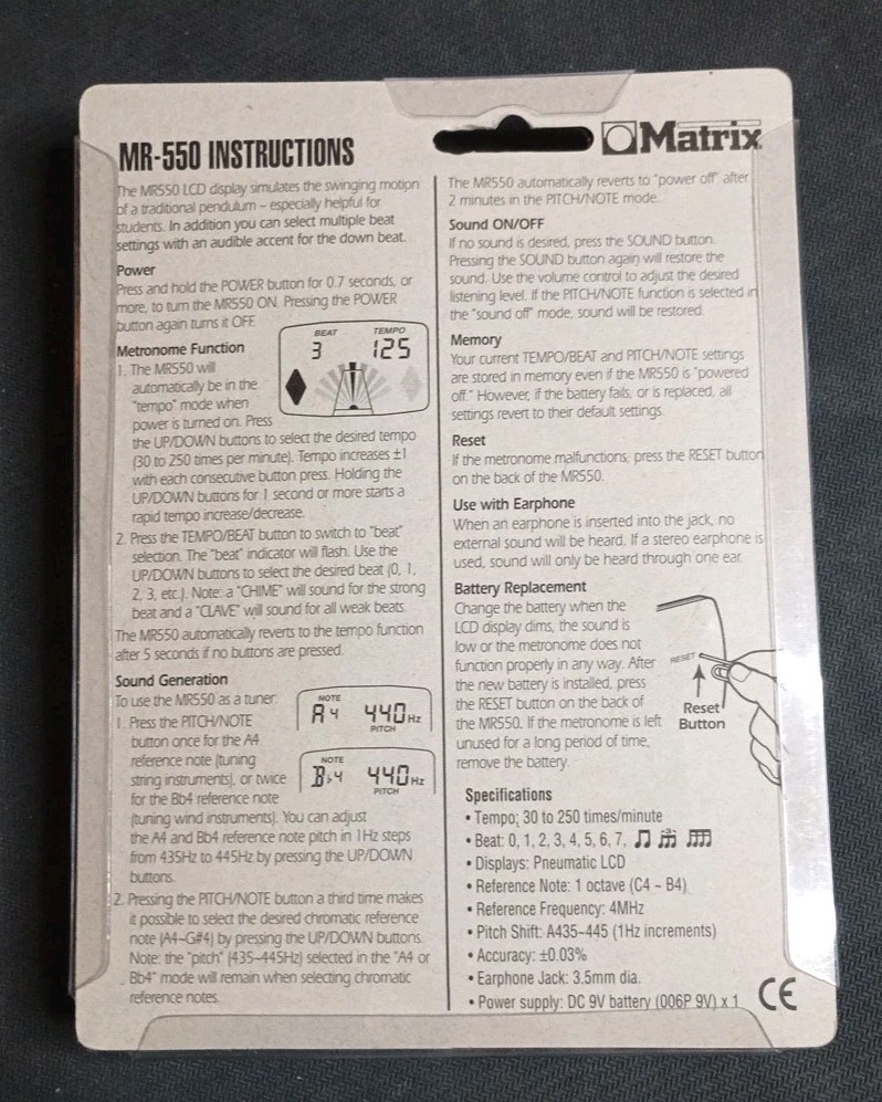 Matrix MR-550 Digital Metronome With LCD Pendulum Simulation Used.