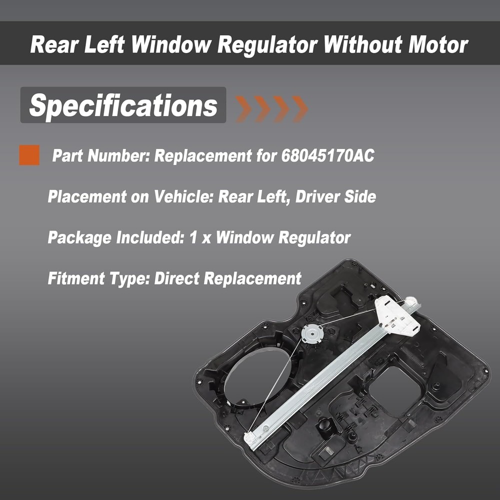 Rear Left Window Regulator Driver Side Without Motor Replacement for Ram 1500 Cl