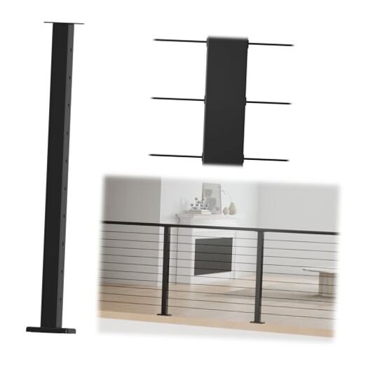 Black Cable Railing Post 36 Inch 36"x2"x2" Level Drilled Surface Level post