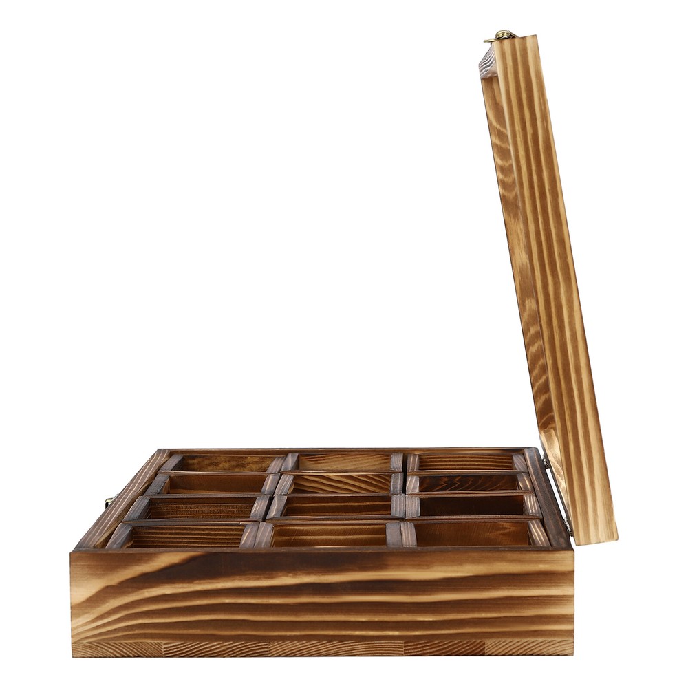 12-Compartment Wooden Spice Box with Spoon - Elegant Kitchen Storage Solution