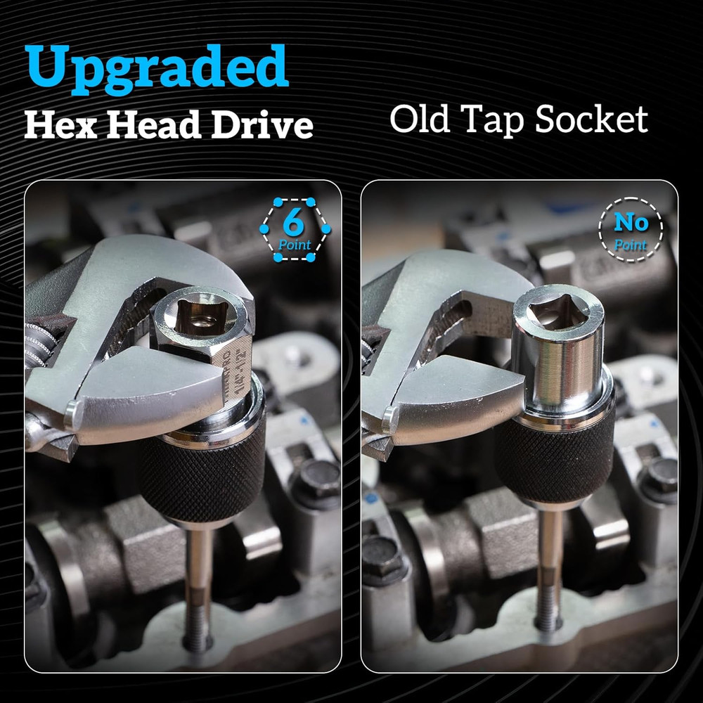 Ratcheting Tap Socket Set 2Pcs with Adjustable Jaws, Hex Drive & 3/8" Drive Dual