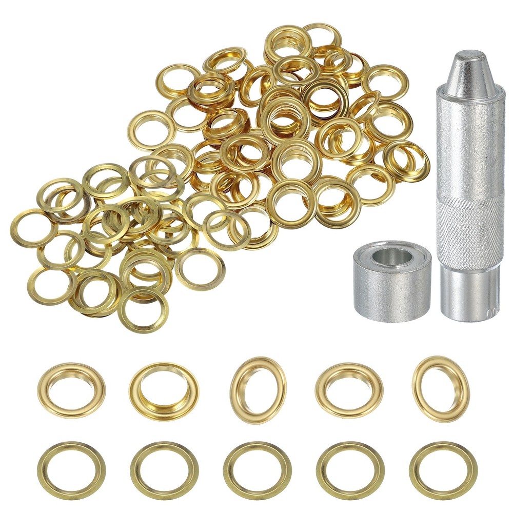 80Set Grommets Eyelets Kit 18mm Copper Eyelets with Setting Tool Gold