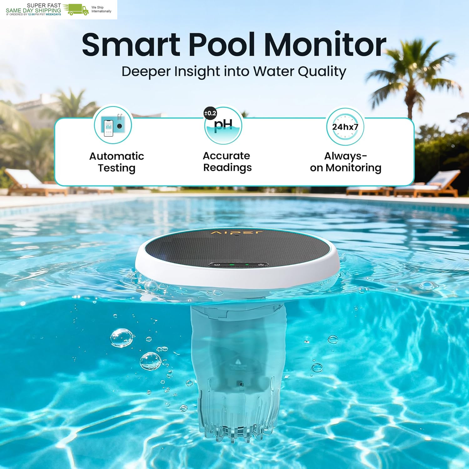 Hydrocomm Smart Pool Monitor, 24/7 Automatic Water Testing for Pools, Hot Tubs &