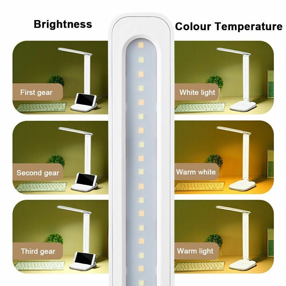Dimmable LED Desk Light Touch Sensor Table Bedside Reading Lamp USB Rechargeable