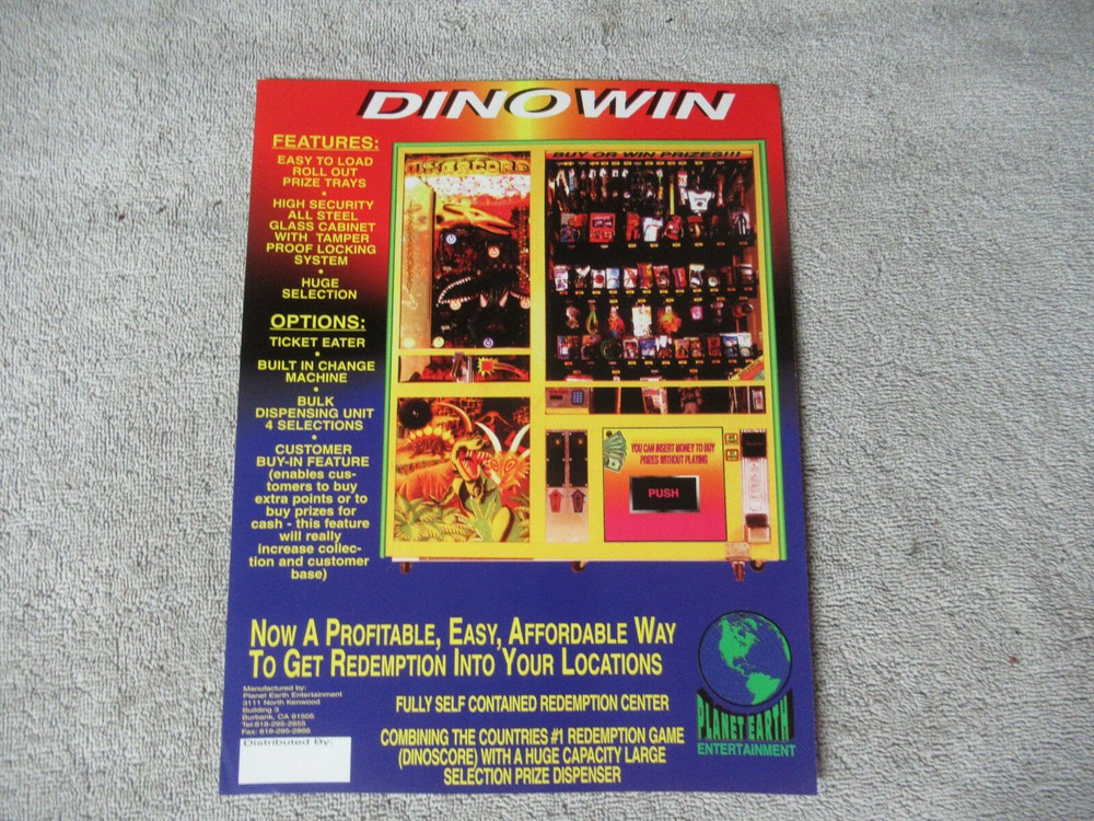 DINO WIN PLANET EARTH dinoscore     ARCADE GAME  FLYER