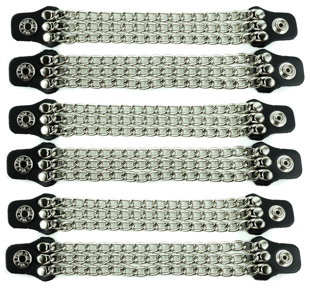 Vest Extender 3 Row Silver Chain Biker MC Jacket Motorcycle Snap-6 pc