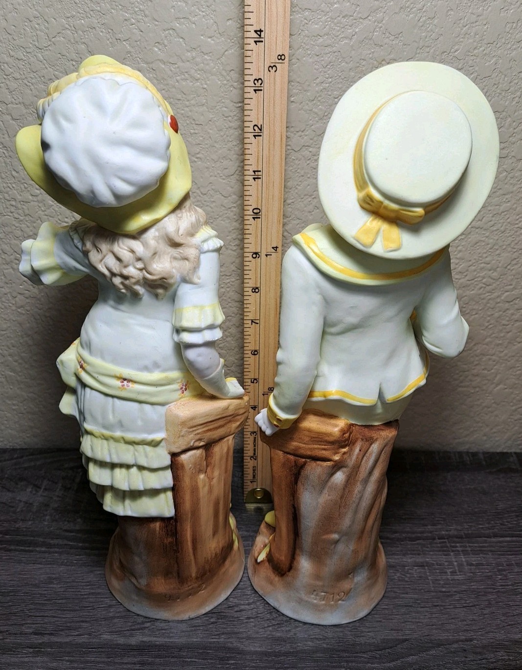 Antique Gebruder Heubach German Porcelain Bisque 14" Boy & Girl Figurine Pair