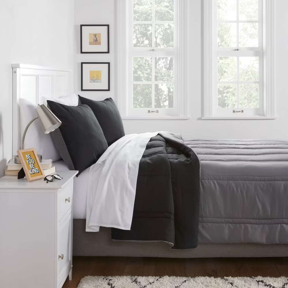 King Lofty Microfiber Comforter Black - Room Essentials: Midweight, Plain