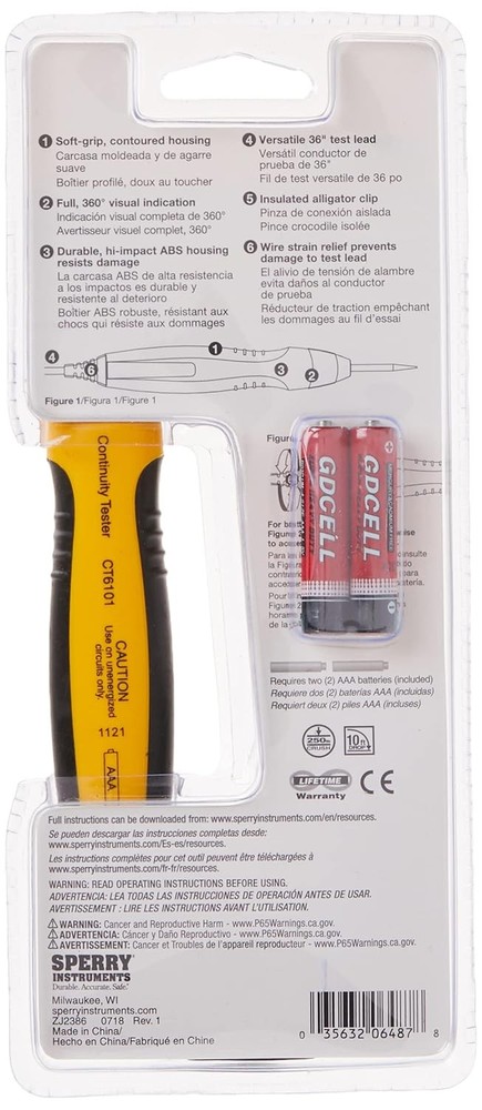 Gardner Bender Sperry Instruments CT6101 Heavy Duty Continuity Tester, 2 Range,