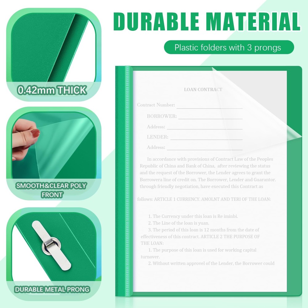 Teling 72 Pack Clear Front Report Covers Plastic Presentation, 3 Prongs