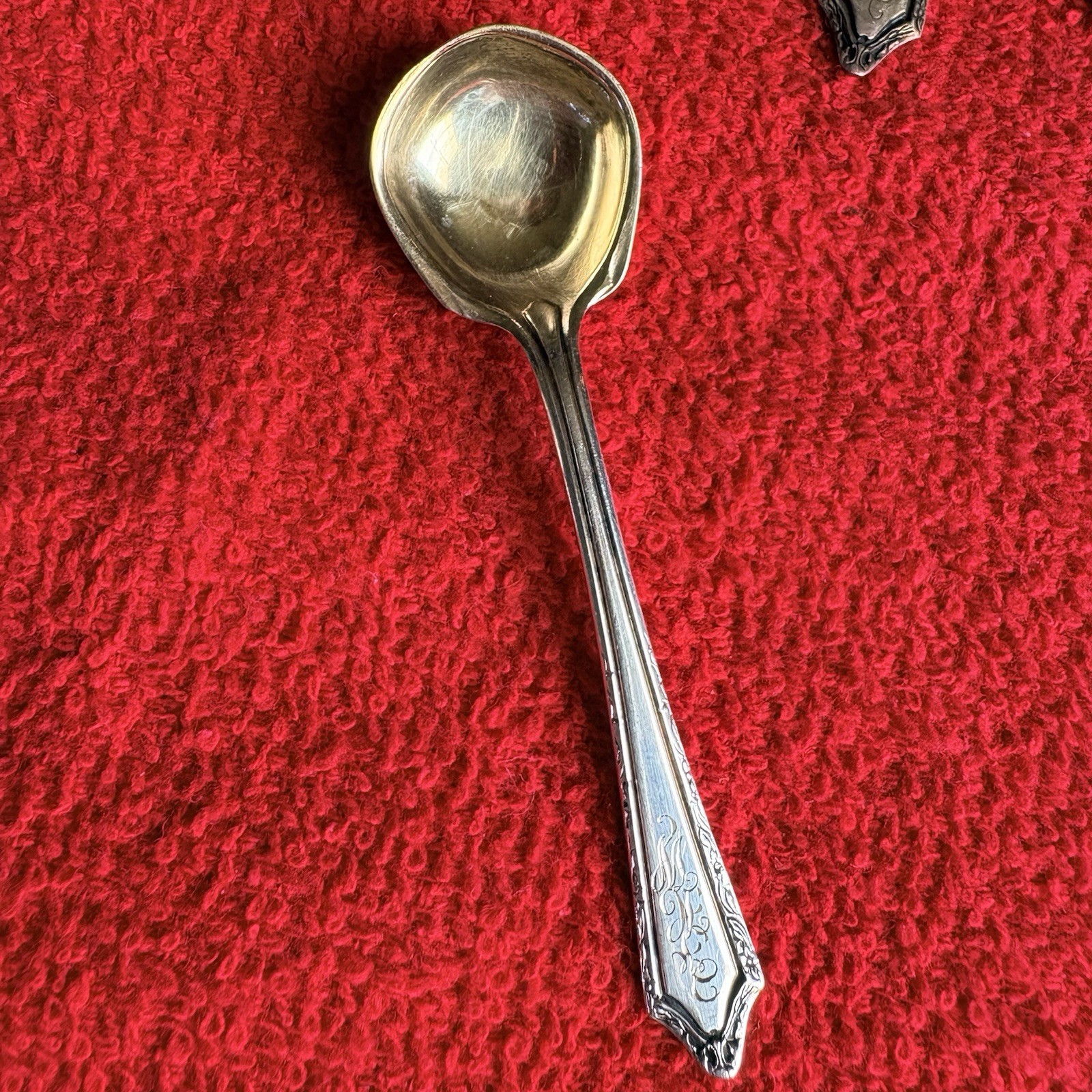 Vintage Sterling Silver Salt Spoon Set Of 8 Classic Design Gold Washed Bowl. mon