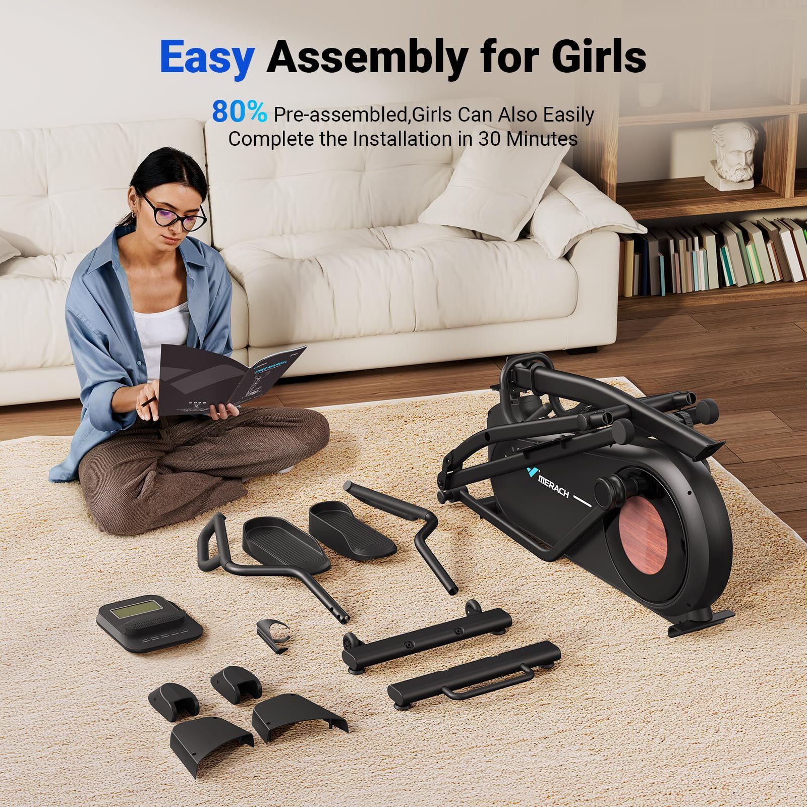 MERACH E27 Elliptical Magnetic Exercise Machine Hyper-Quiet 8 Resistance Levels