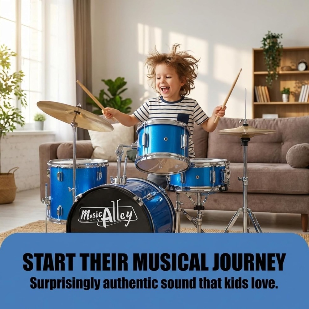 Kids 3-Piece Drum Set with Sticks & Throne