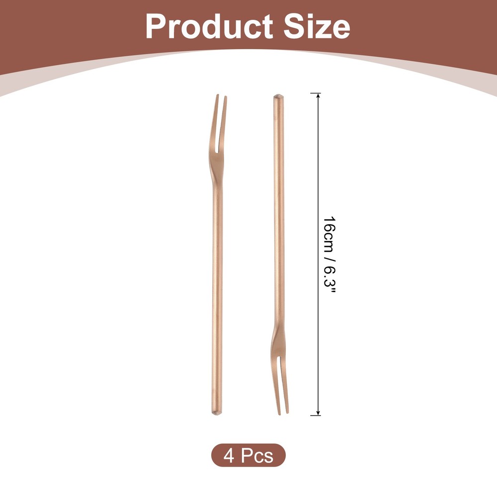 4 Pcs Pickle Fork, 6.3 Inch Olive Fork Long Handle Rose Gold