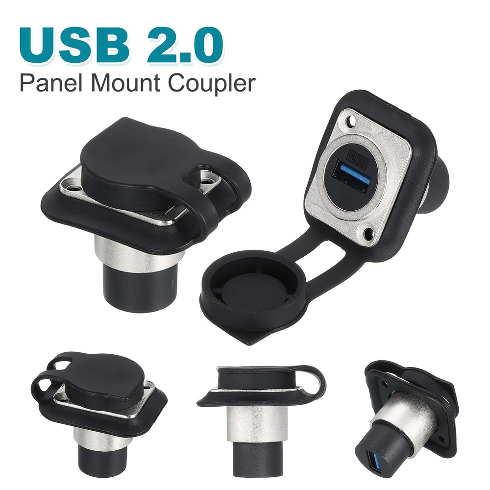 2Pcs USB 2.0 Panel Mount Coupler, D-Type USB Pass Through 480Mbps Silver