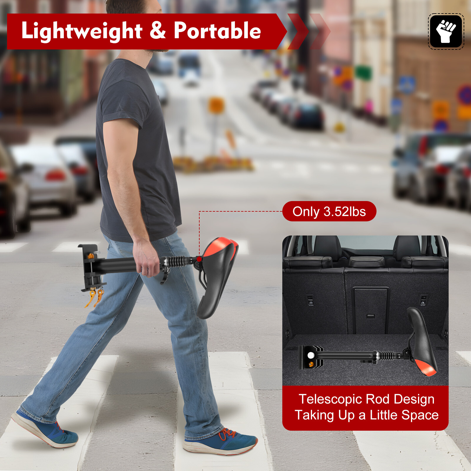 Height Adjustable Seat Cushion Universal Aluminum Alloy Rod + Saddle For Scooter