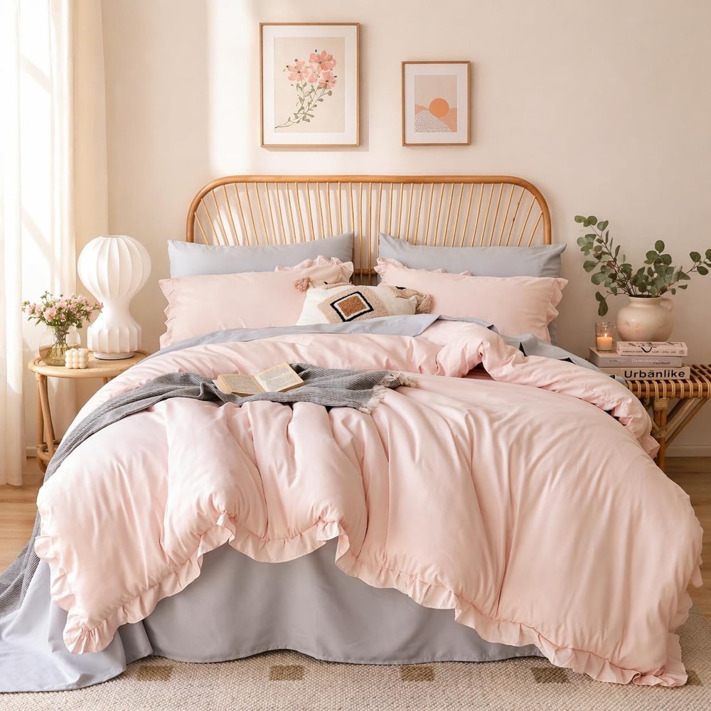 JANZAA Blush Pink Comforter Set Queen – Soft Microfiber, Queen,