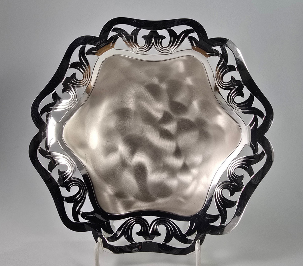 Vintage WMF Ikora Footed Candy Dish MCM Scalloped Pierced Edge Germany 7.5"