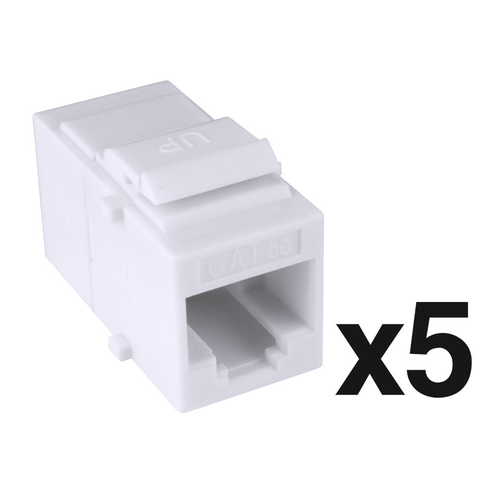 Construct Pro Cat5e Keystone Pass-Through Coupler Jack Insert (White, 5-Pack)
