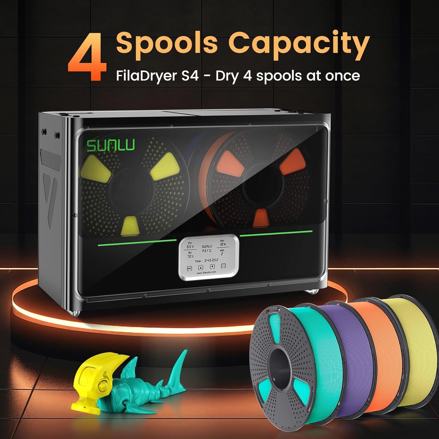 SUNLU FilaDryer S4 Filament Dryer Rapid Heating Adjustable Humidity 4*1KG 1*5KG