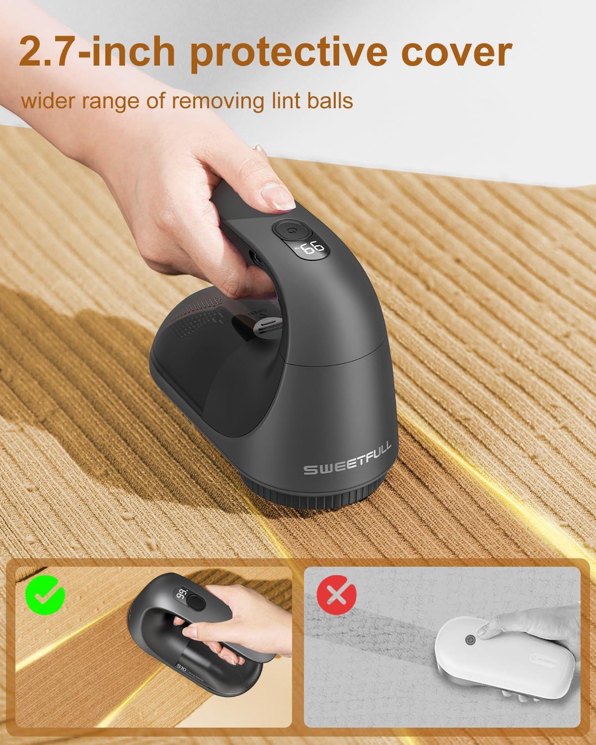 SWEETFULL Fabric Shaver Lint Shaver LED Display Rechargeable Lint Remover Def...